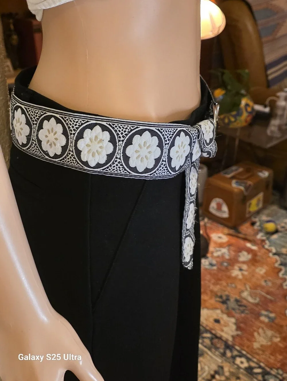 Woven Floral Accent Belt in Black and White